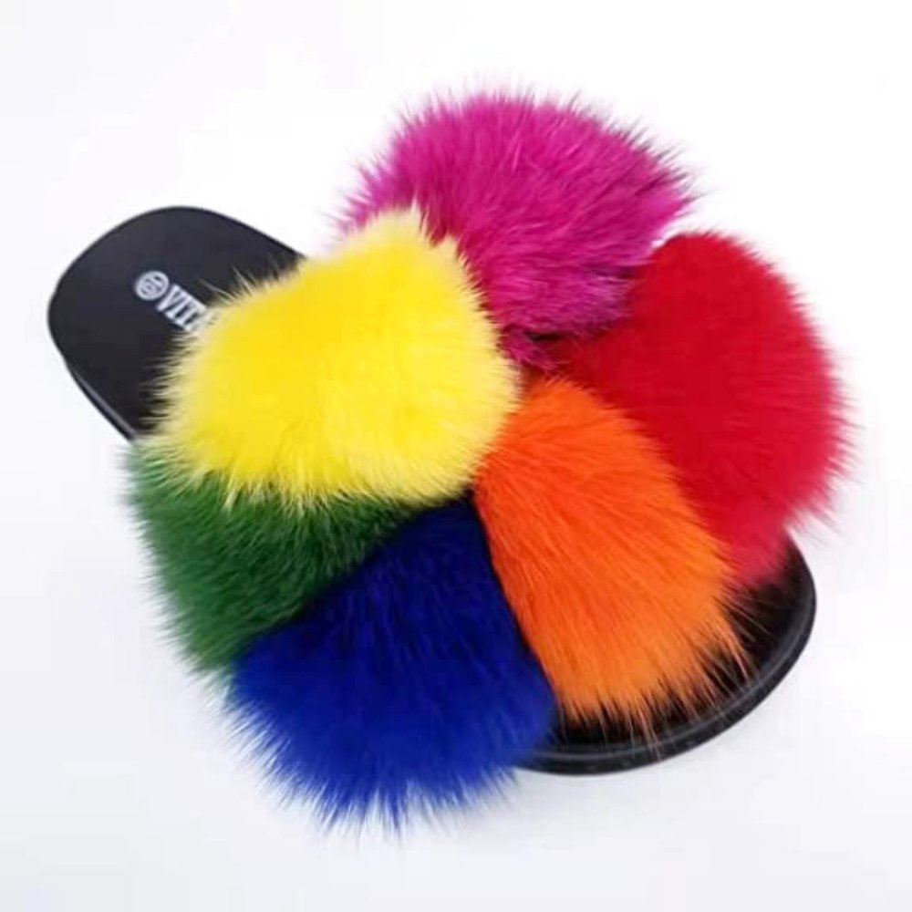 Colorful Faux Fur Slide Sandals